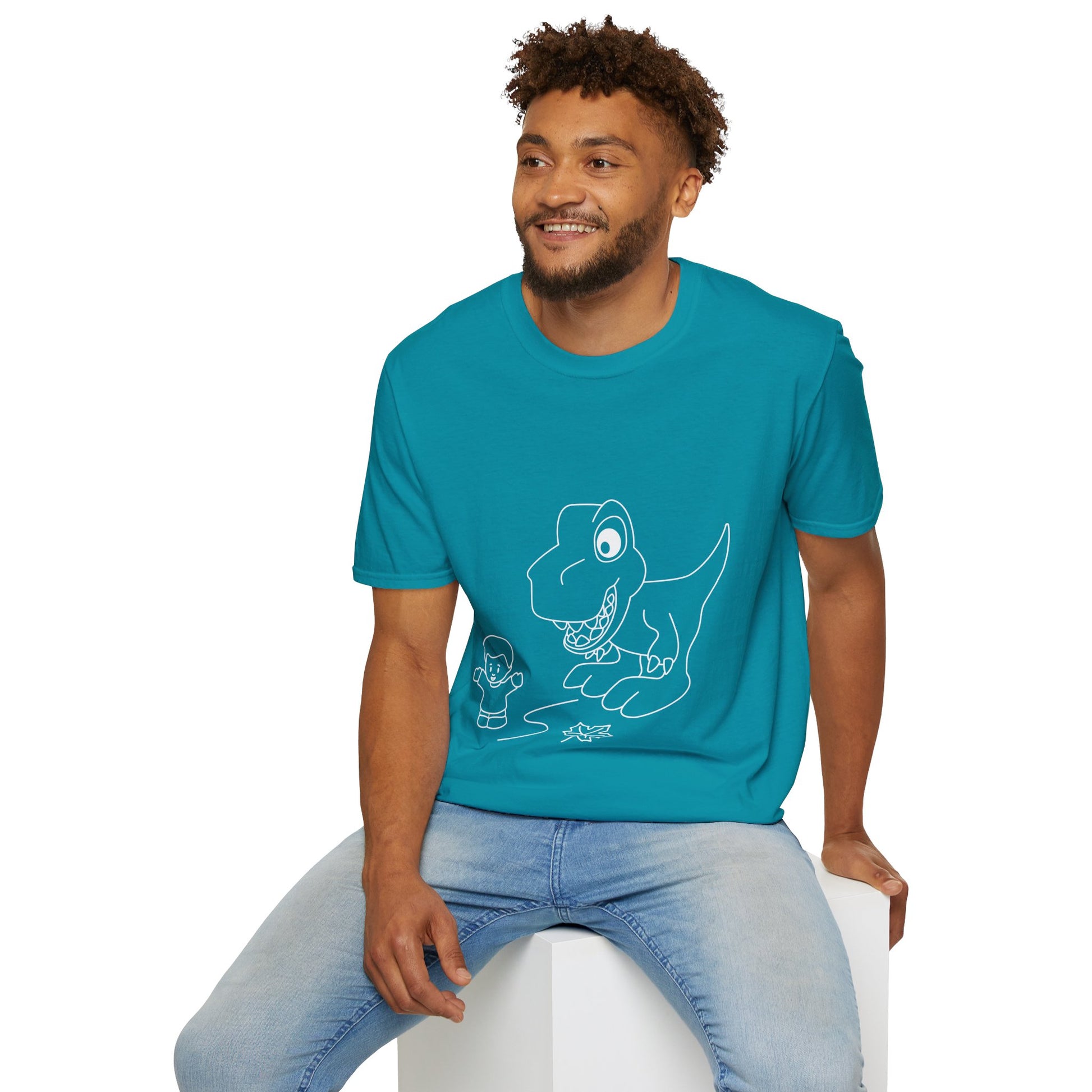 Unisex Softstyle T-Shirt - Dino Chasing Little People - CutieQ Shop