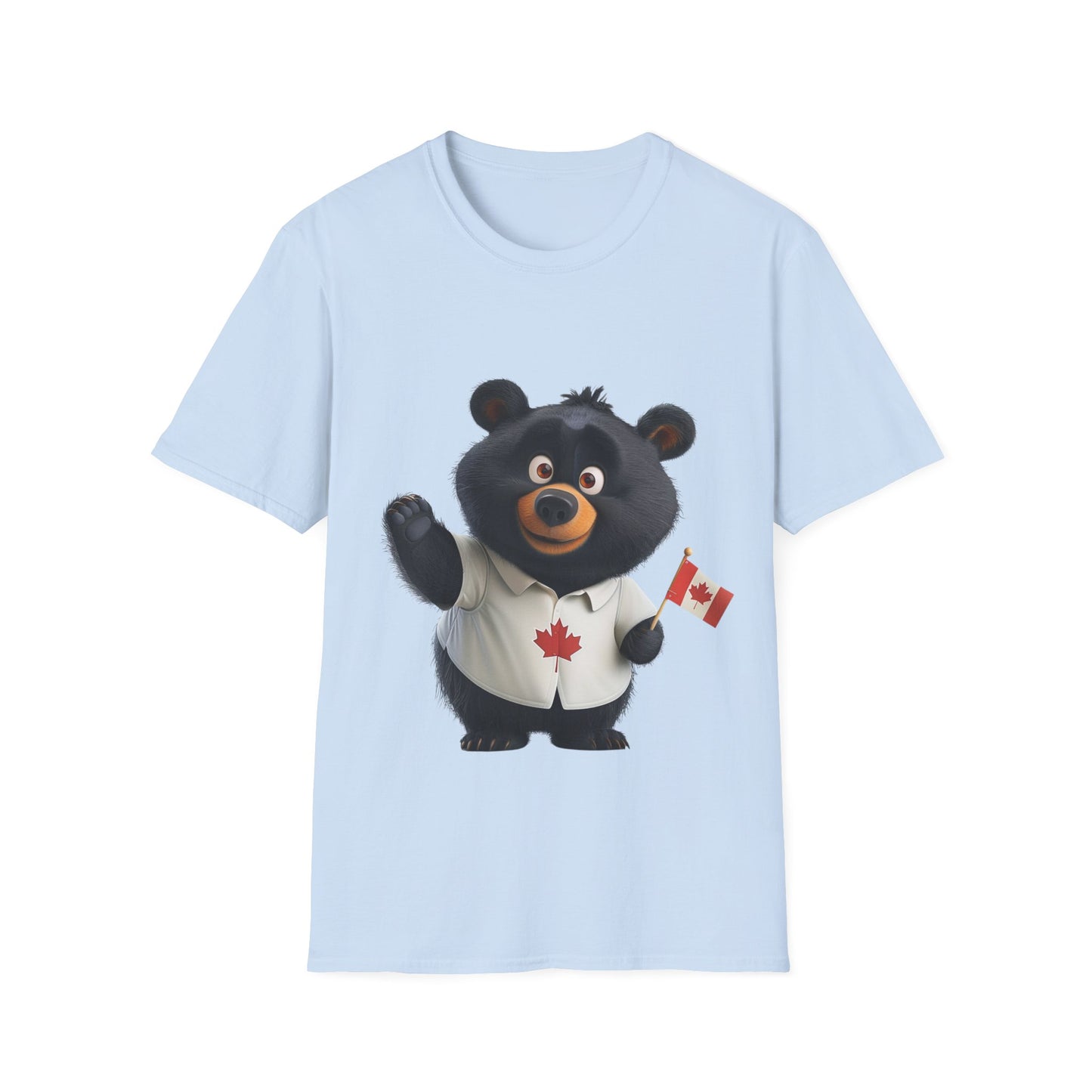 Unisex Softstyle T-Shirt - Black Bear with Canadian Flag - CutieQ Shop