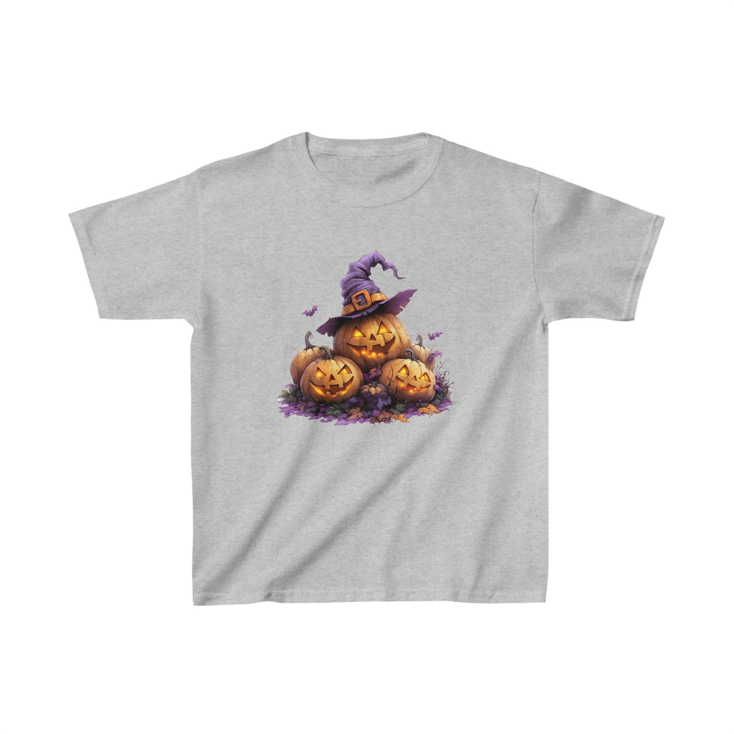 Kids Heavy Cotton™ Tee - Pumpkin with Witch Hat - CutieQ Shop