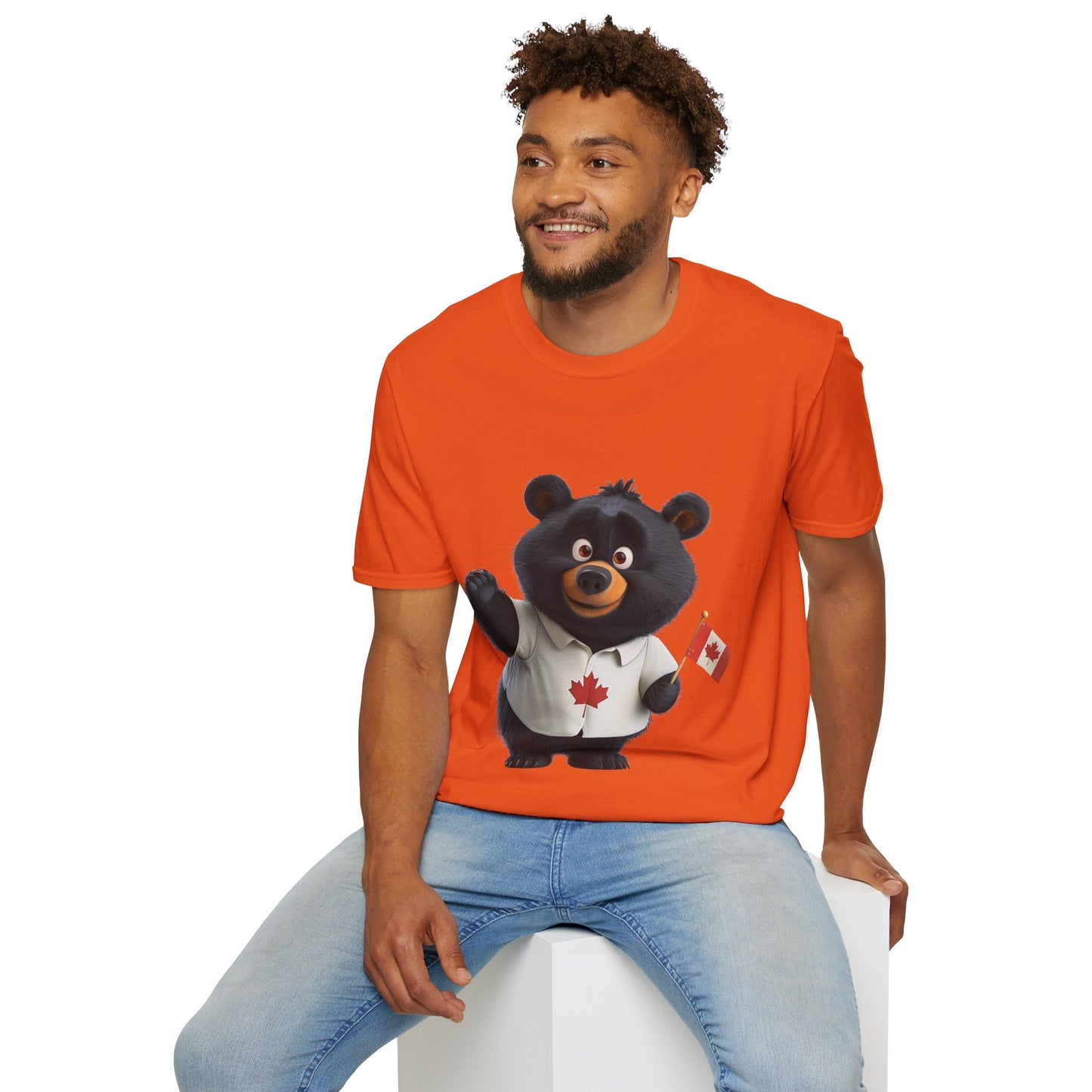 Unisex Softstyle T-Shirt - Black Bear with Canadian Flag - CutieQ Shop