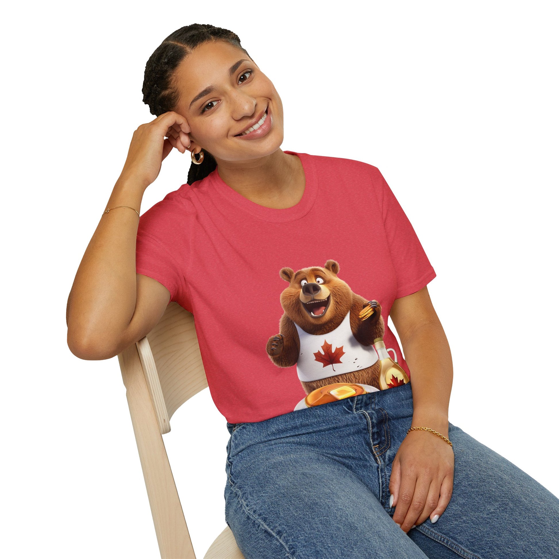 Unisex Softstyle T-Shirt - Grizzly Bear Loves Pancakes - CutieQ Shop