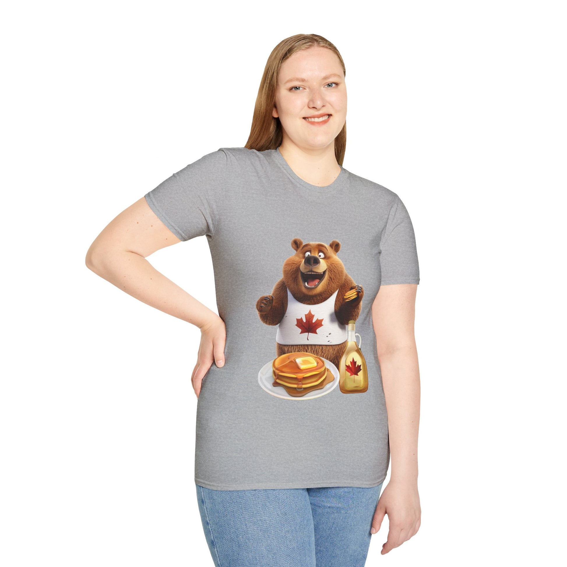 Unisex Softstyle T-Shirt - Grizzly Bear Loves Pancakes - CutieQ Shop