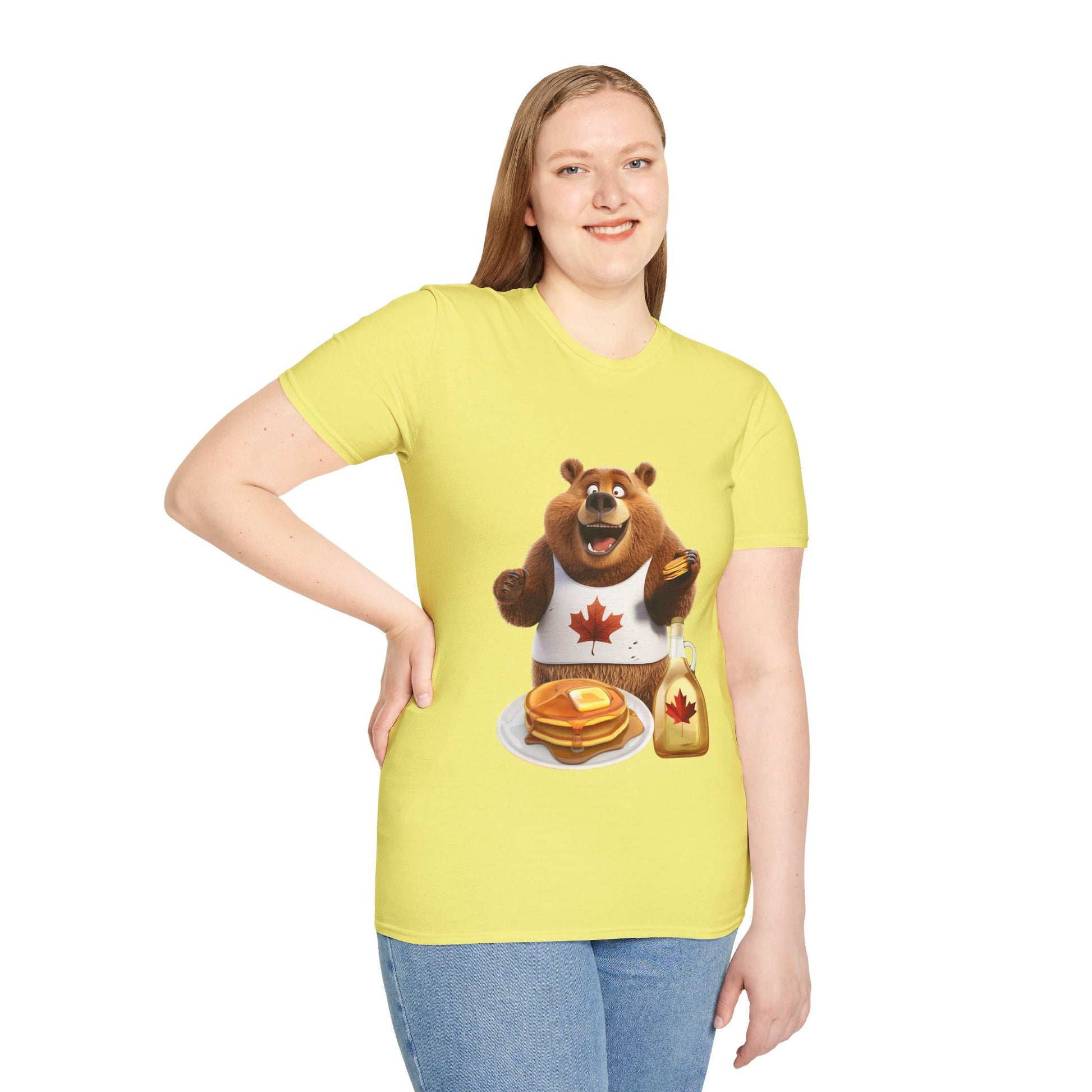 Unisex Softstyle T-Shirt - Grizzly Bear Loves Pancakes - CutieQ Shop