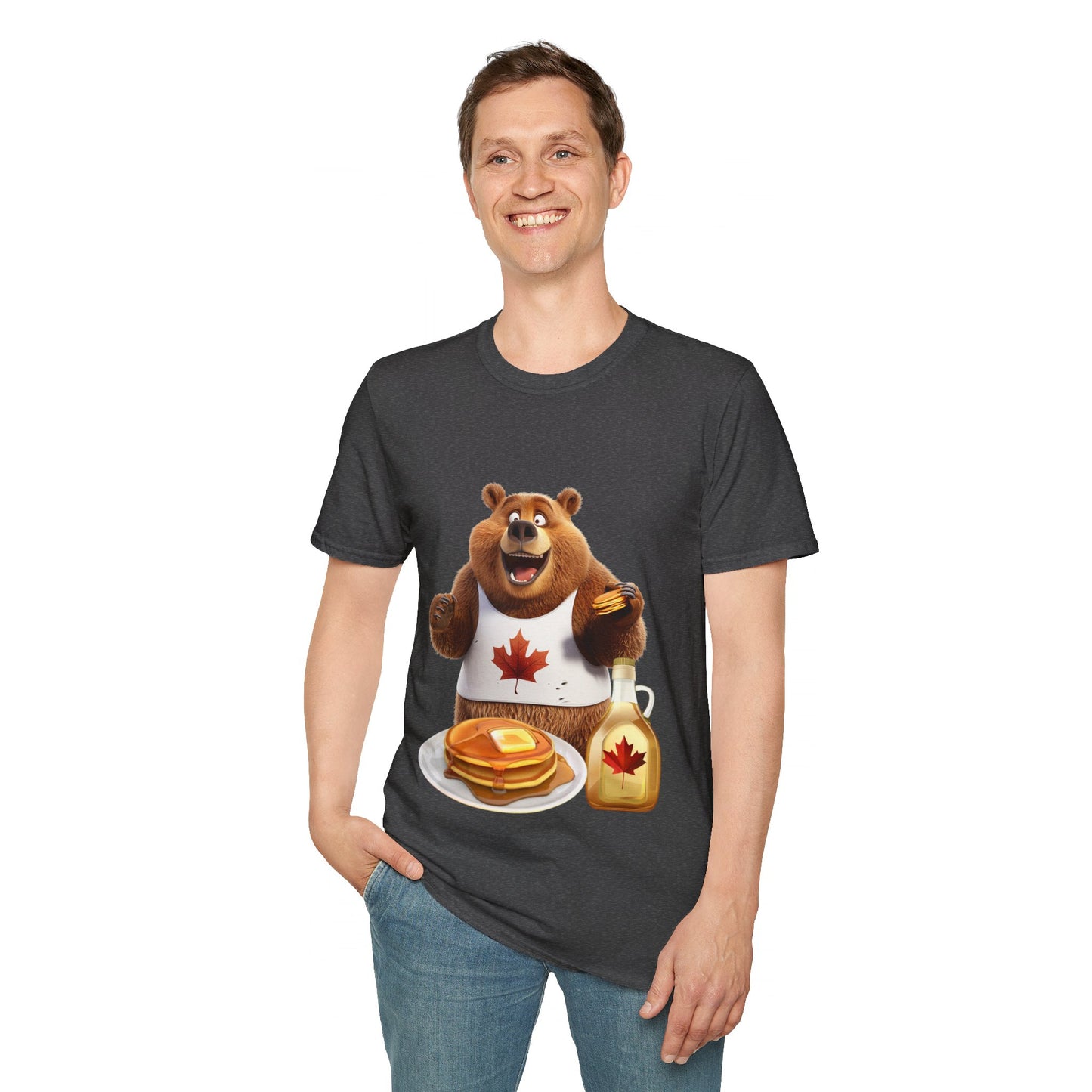 Unisex Softstyle T-Shirt - Grizzly Bear Loves Pancakes - CutieQ Shop