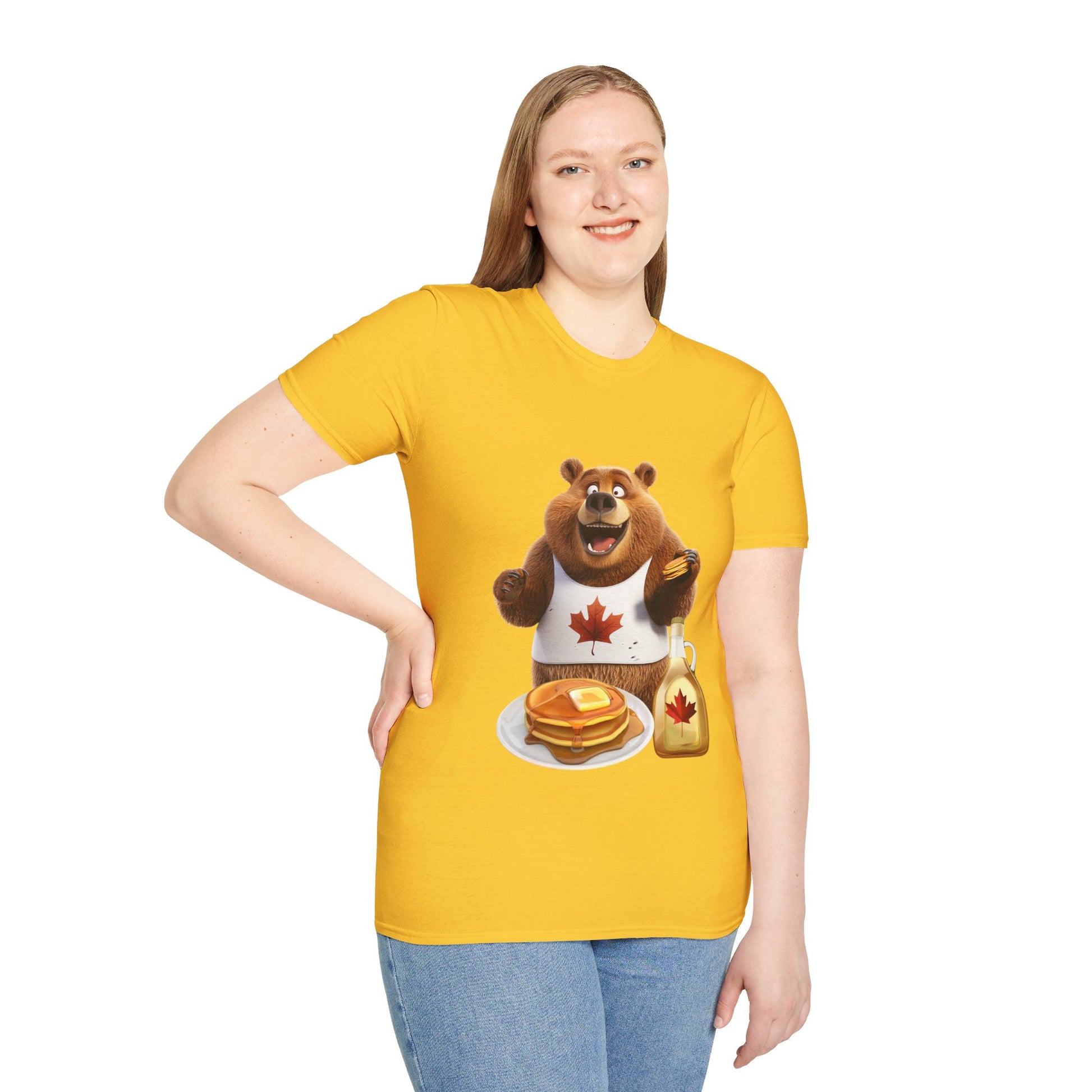 Unisex Softstyle T-Shirt - Grizzly Bear Loves Pancakes - CutieQ Shop