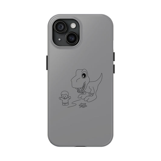 Tough Phone Cases - iPhone 15 - Dino Chasing Little People - CutieQ Shop