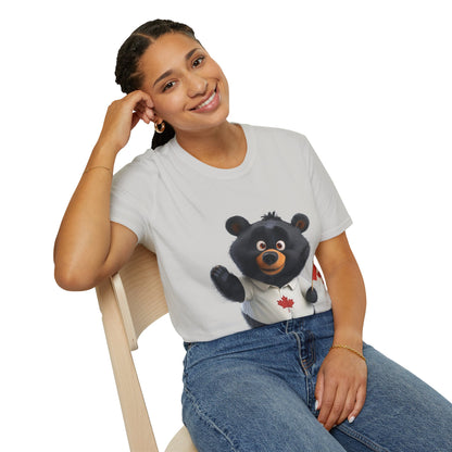 Unisex Softstyle T-Shirt - Black Bear with Canadian Flag - CutieQ Shop