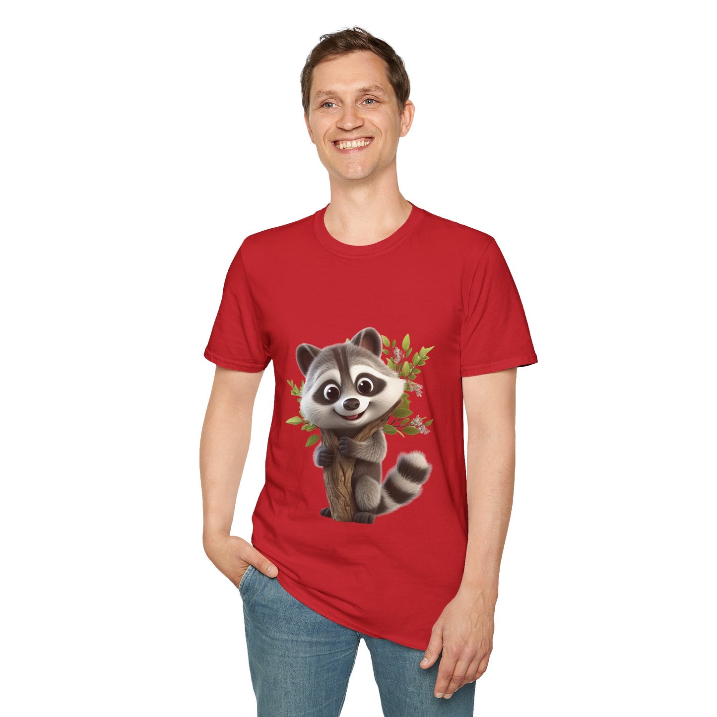 Unisex Softstyle T-Shirt - Raccoon Loves Nature - CutieQ Shop