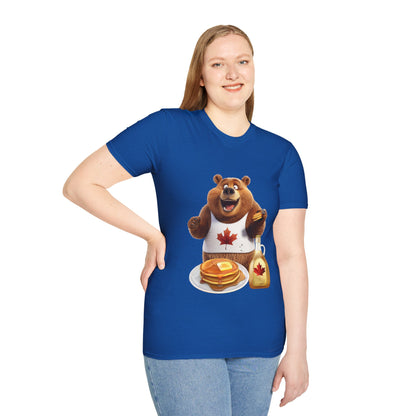 Unisex Softstyle T-Shirt - Grizzly Bear Loves Pancakes - CutieQ Shop