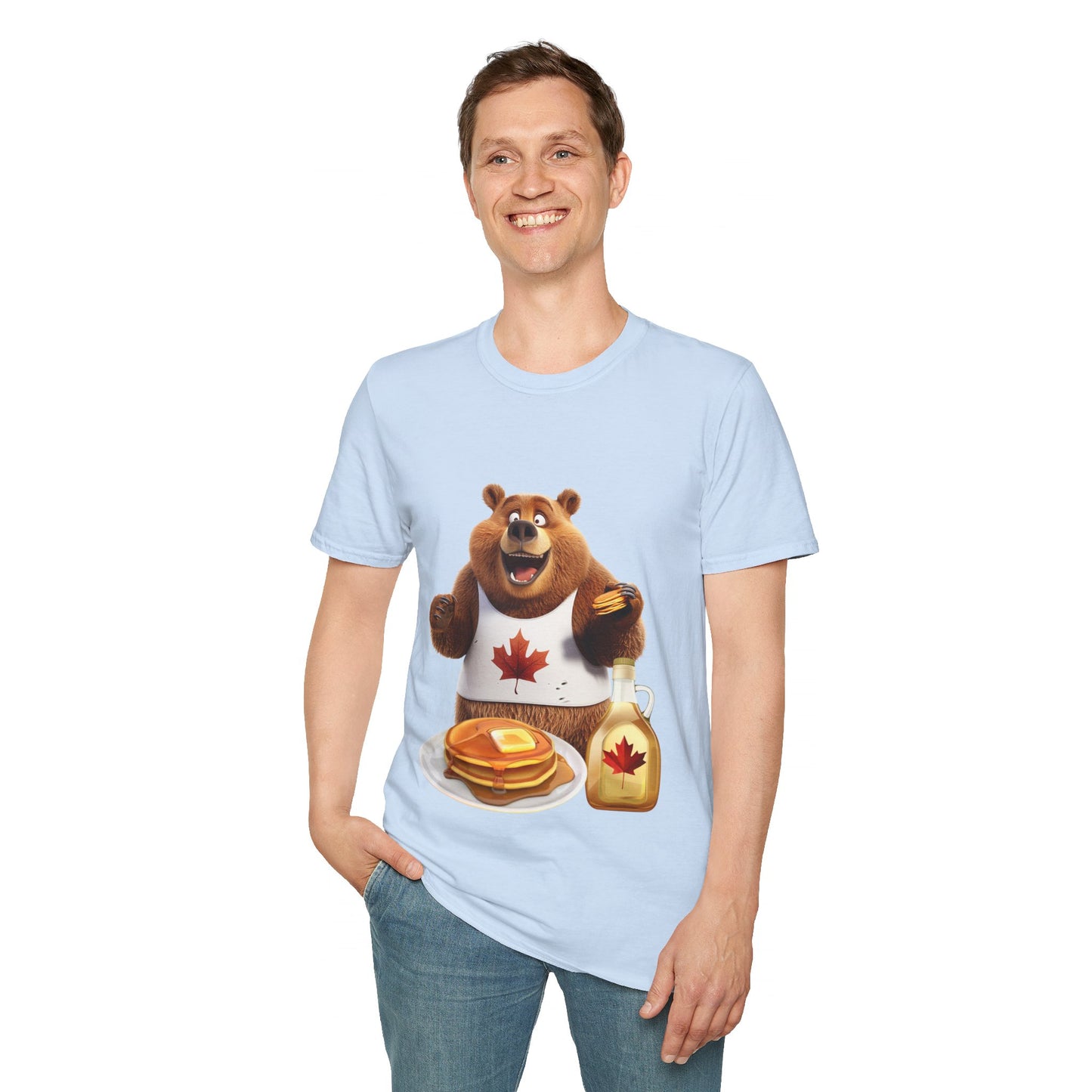 Unisex Softstyle T-Shirt - Grizzly Bear Loves Pancakes - CutieQ Shop