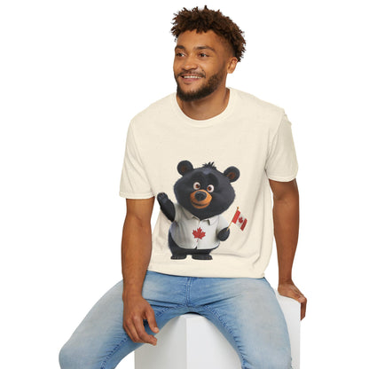 Unisex Softstyle T-Shirt - Black Bear with Canadian Flag - CutieQ Shop