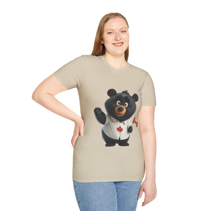 Unisex Softstyle T-Shirt - Black Bear with Canadian Flag - CutieQ Shop