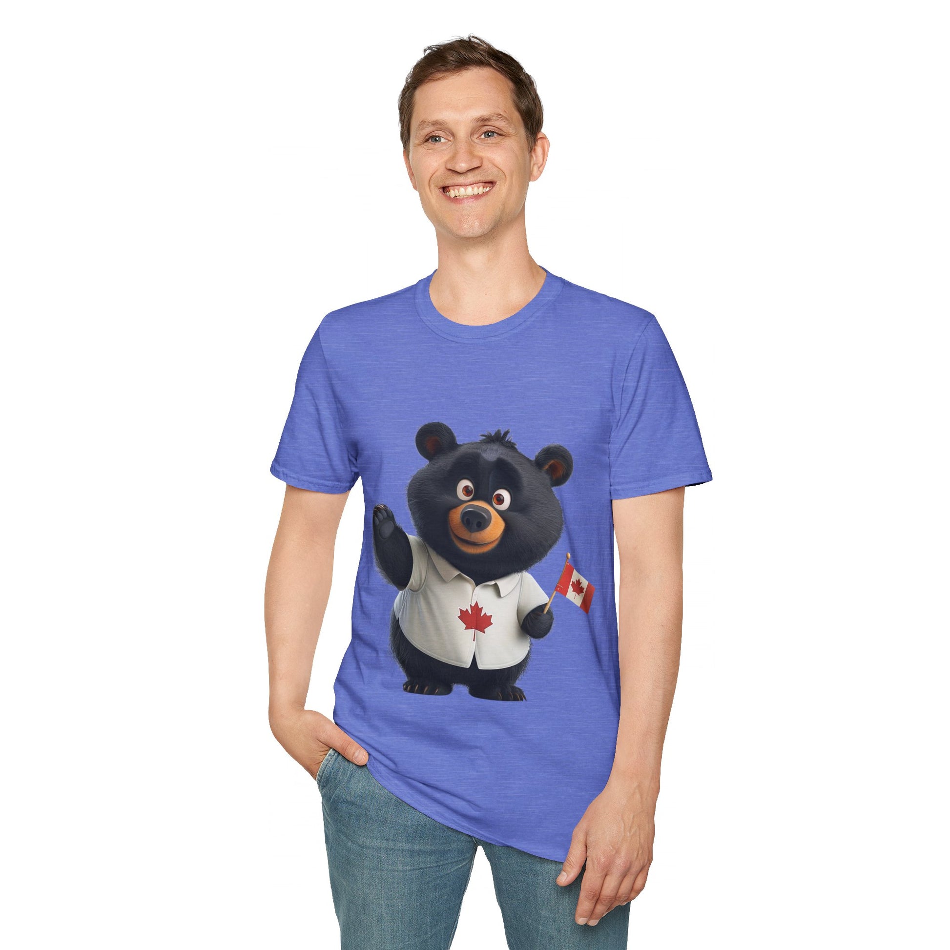 Unisex Softstyle T-Shirt - Black Bear with Canadian Flag - CutieQ Shop