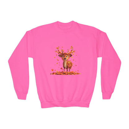 Youth Crewneck Sweatshirt - Deer Playing with Leaves