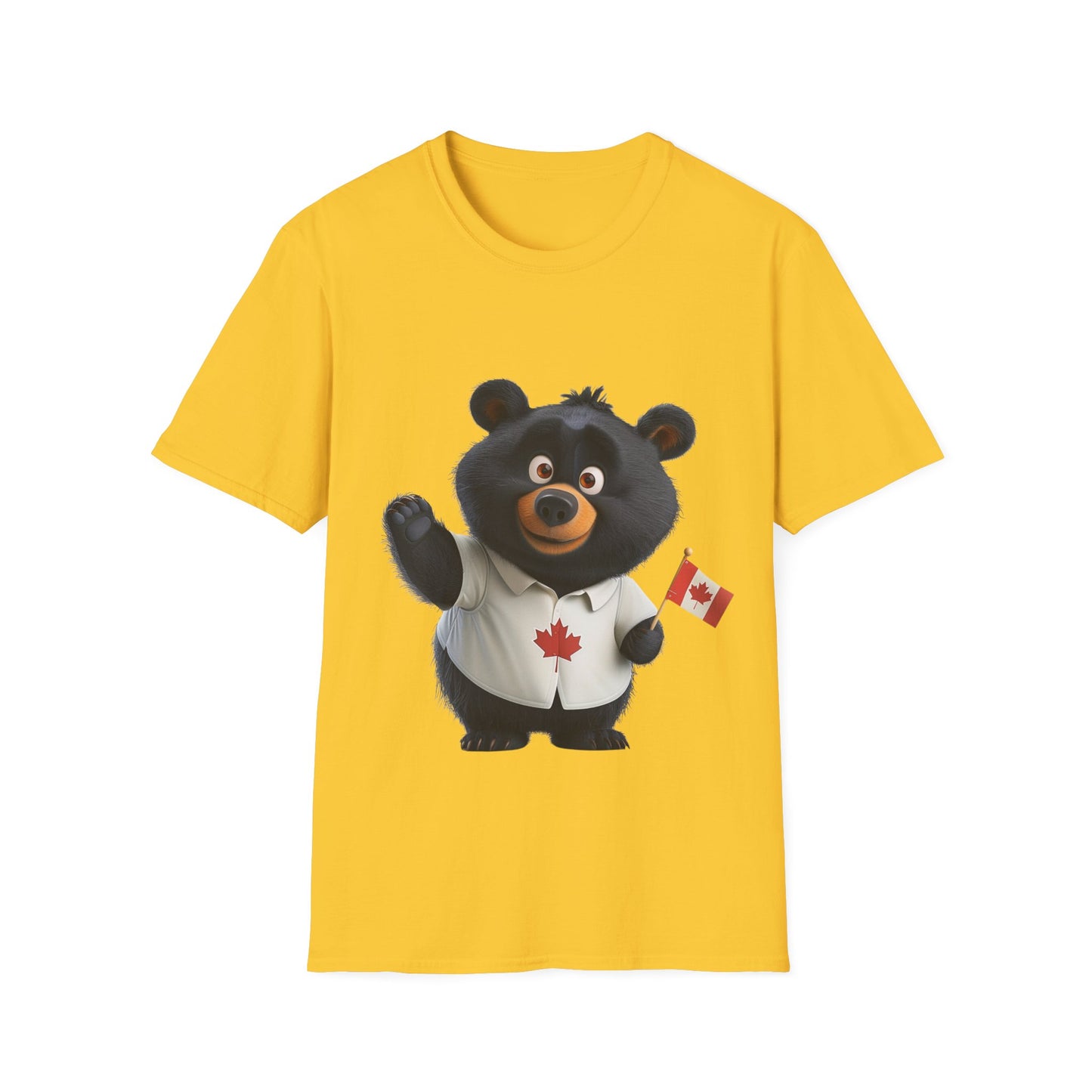 Unisex Softstyle T-Shirt - Black Bear with Canadian Flag - CutieQ Shop