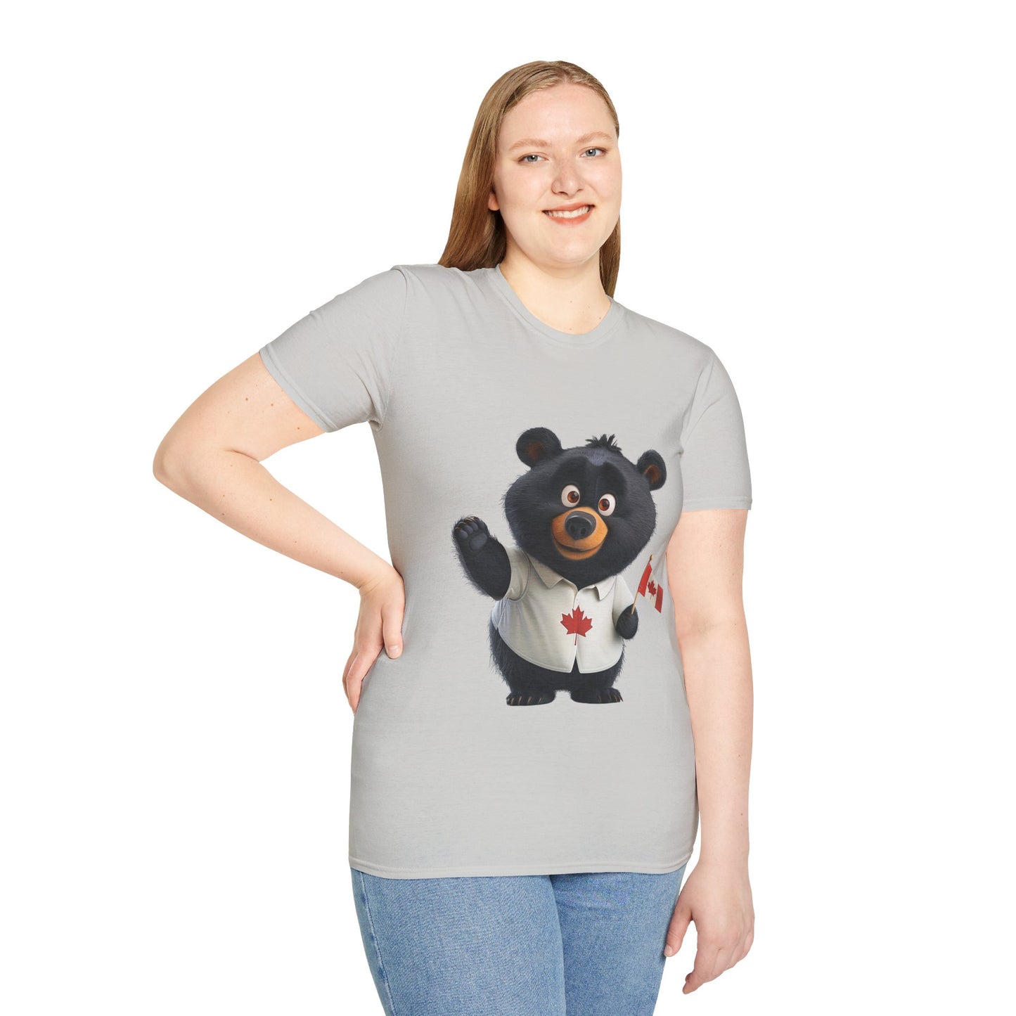 Unisex Softstyle T-Shirt - Black Bear with Canadian Flag - CutieQ Shop