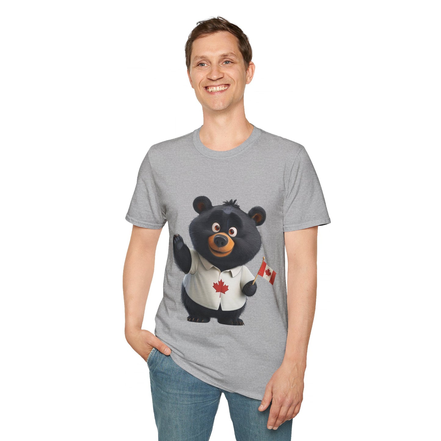 Unisex Softstyle T-Shirt - Black Bear with Canadian Flag - CutieQ Shop