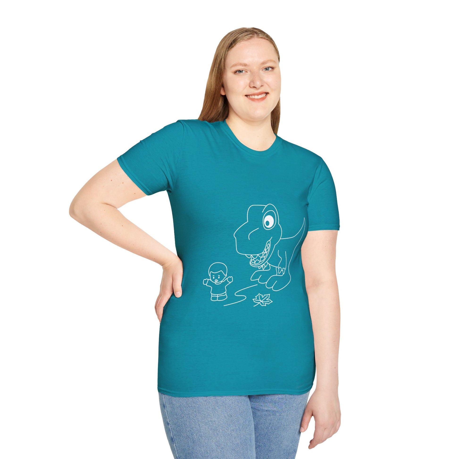 Unisex Softstyle T-Shirt - Dino Chasing Little People - CutieQ Shop