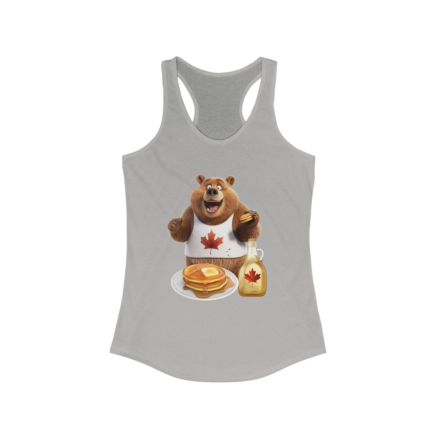 Women's Ideal Racerback Tank - Grizzly Bear Loves Pancakes - CutieQ Shop