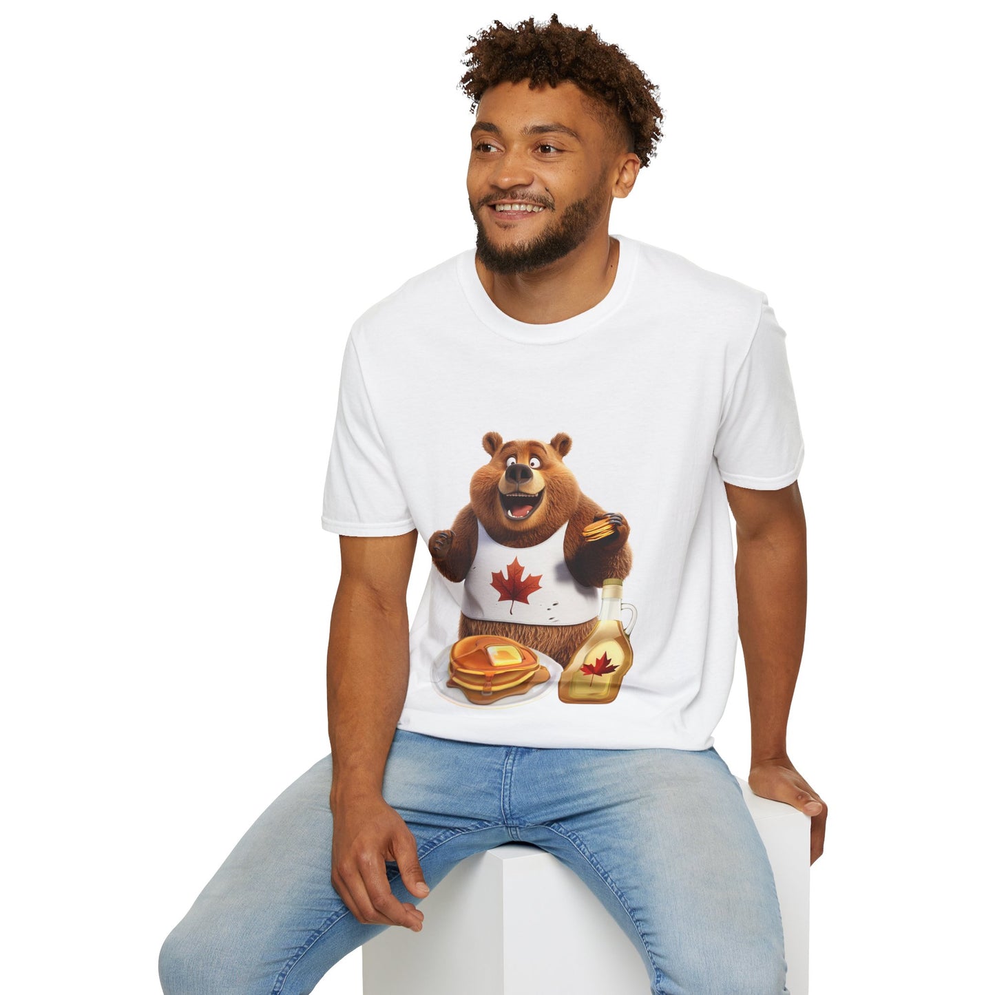 Unisex Softstyle T-Shirt - Grizzly Bear Loves Pancakes - CutieQ Shop