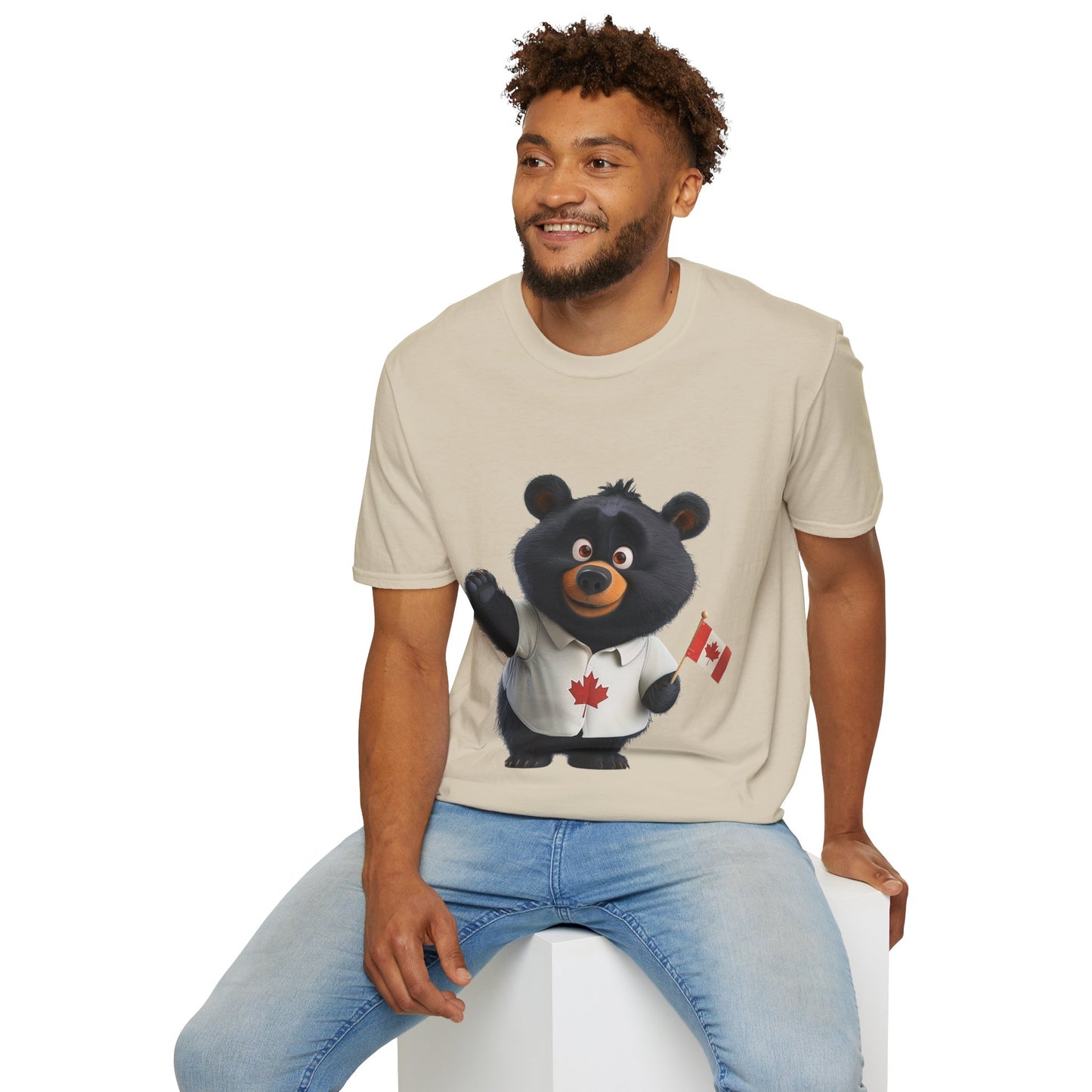 Unisex Softstyle T-Shirt - Black Bear with Canadian Flag - CutieQ Shop