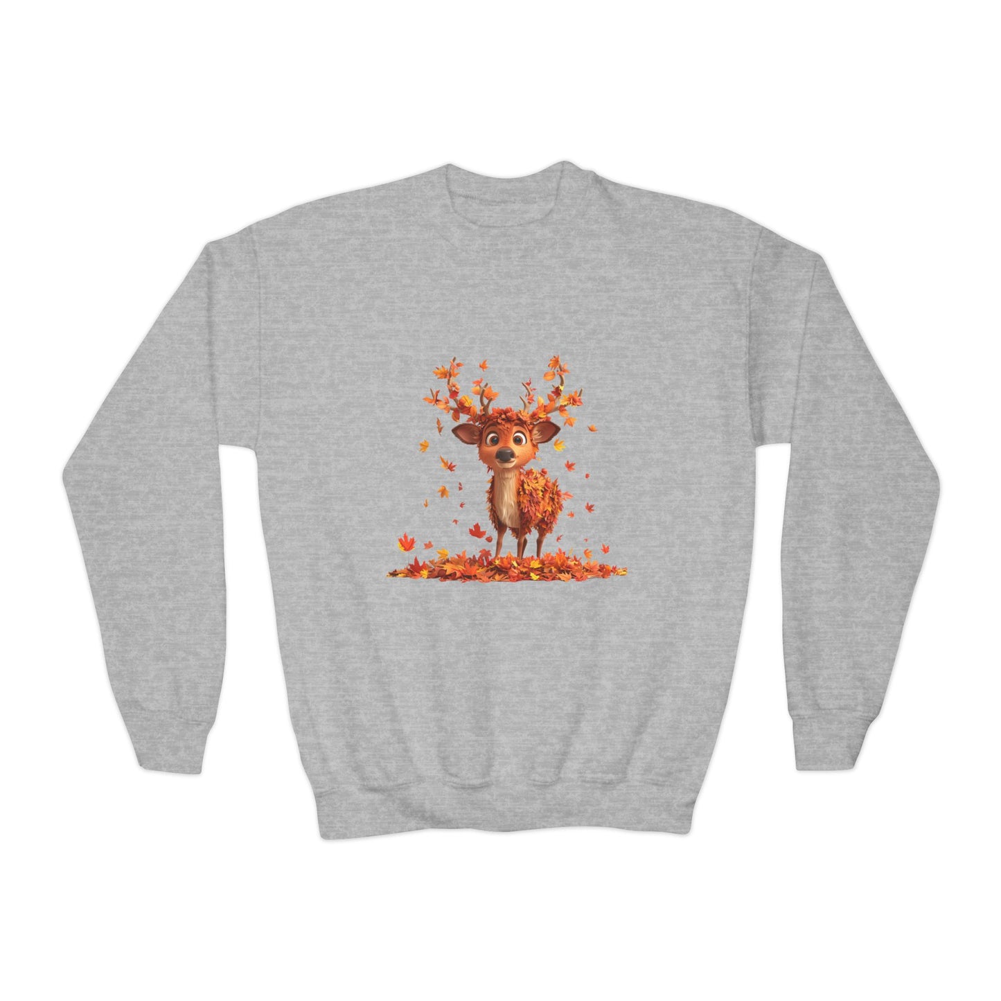 Youth Crewneck Sweatshirt - Deer Playing with Leaves