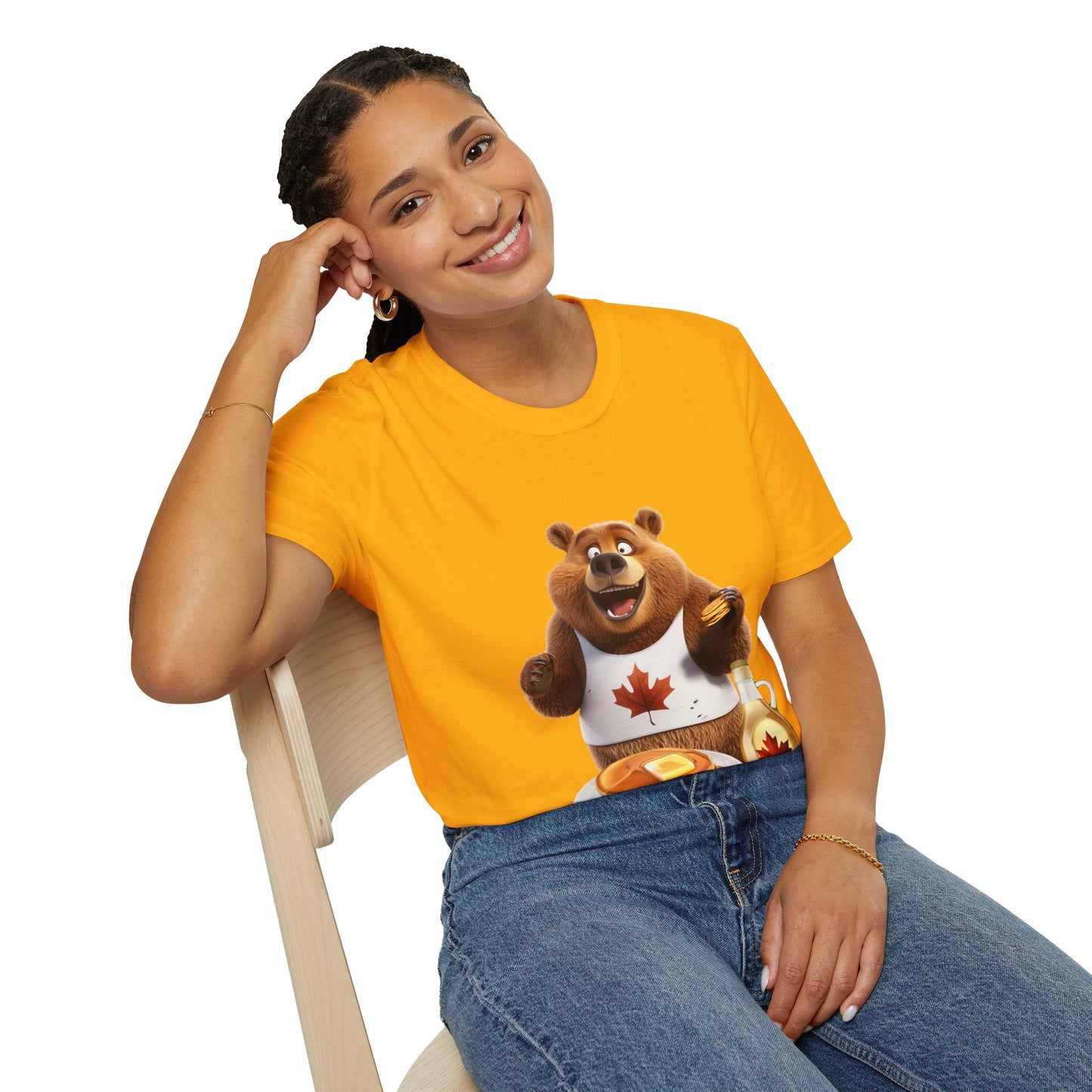 Unisex Softstyle T-Shirt - Grizzly Bear Loves Pancakes - CutieQ Shop