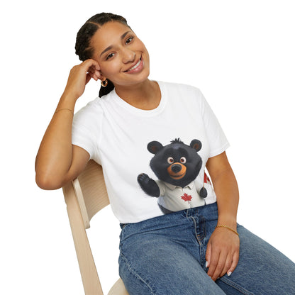 Unisex Softstyle T-Shirt - Black Bear with Canadian Flag - CutieQ Shop