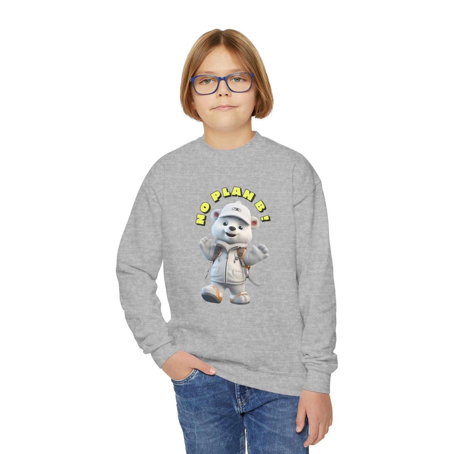 Youth Crewneck Sweatshirt - Polar Bear No Plan B (Front)