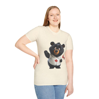 Unisex Softstyle T-Shirt - Black Bear with Canadian Flag - CutieQ Shop