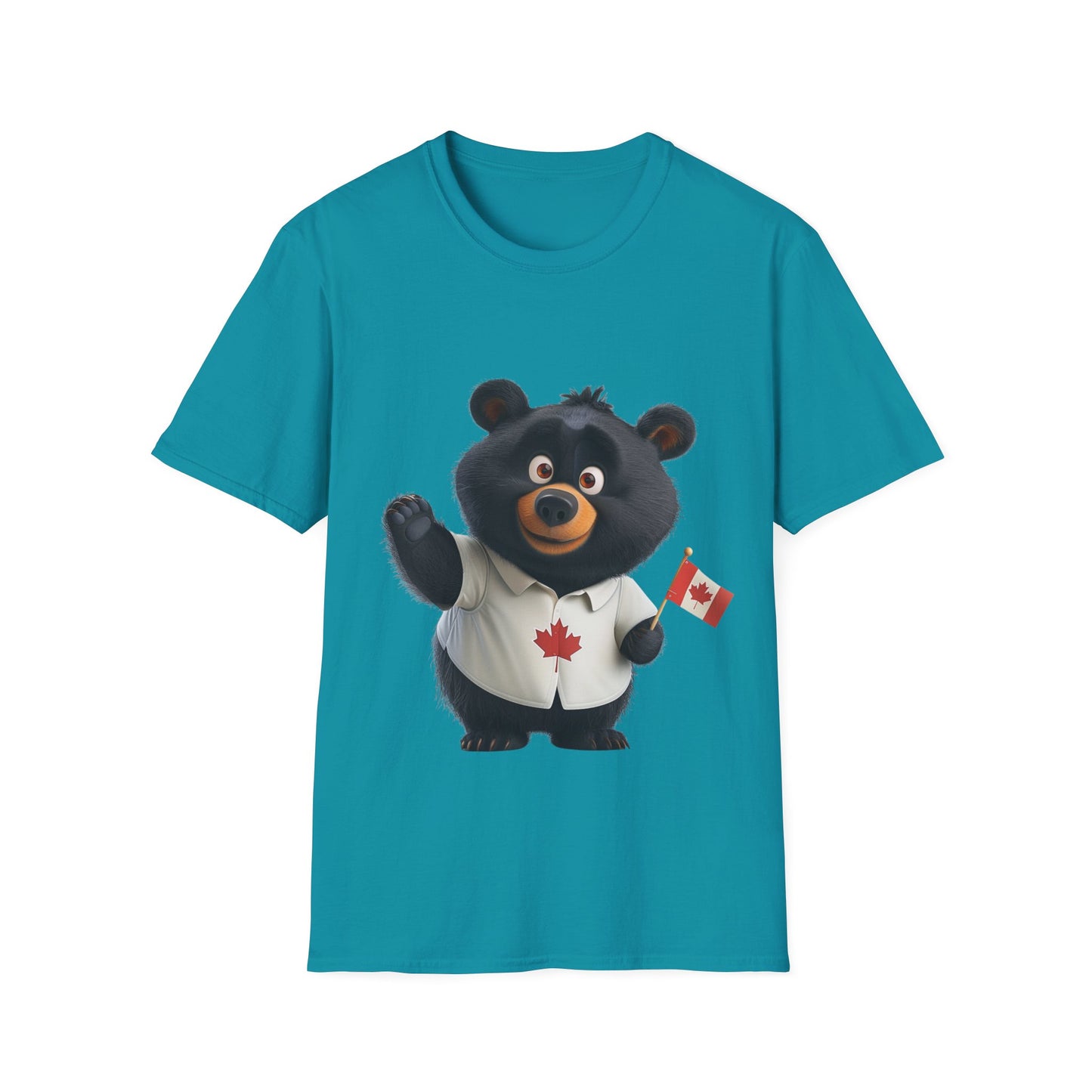 Unisex Softstyle T-Shirt - Black Bear with Canadian Flag - CutieQ Shop