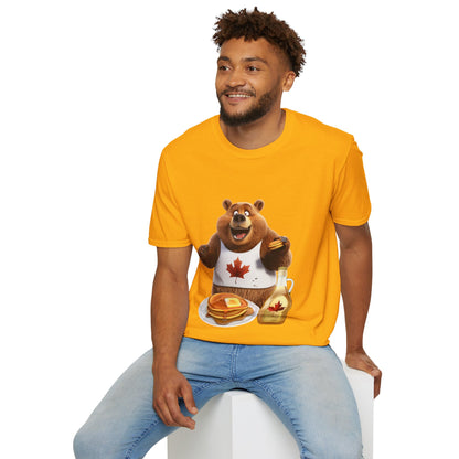 Unisex Softstyle T-Shirt - Grizzly Bear Loves Pancakes - CutieQ Shop