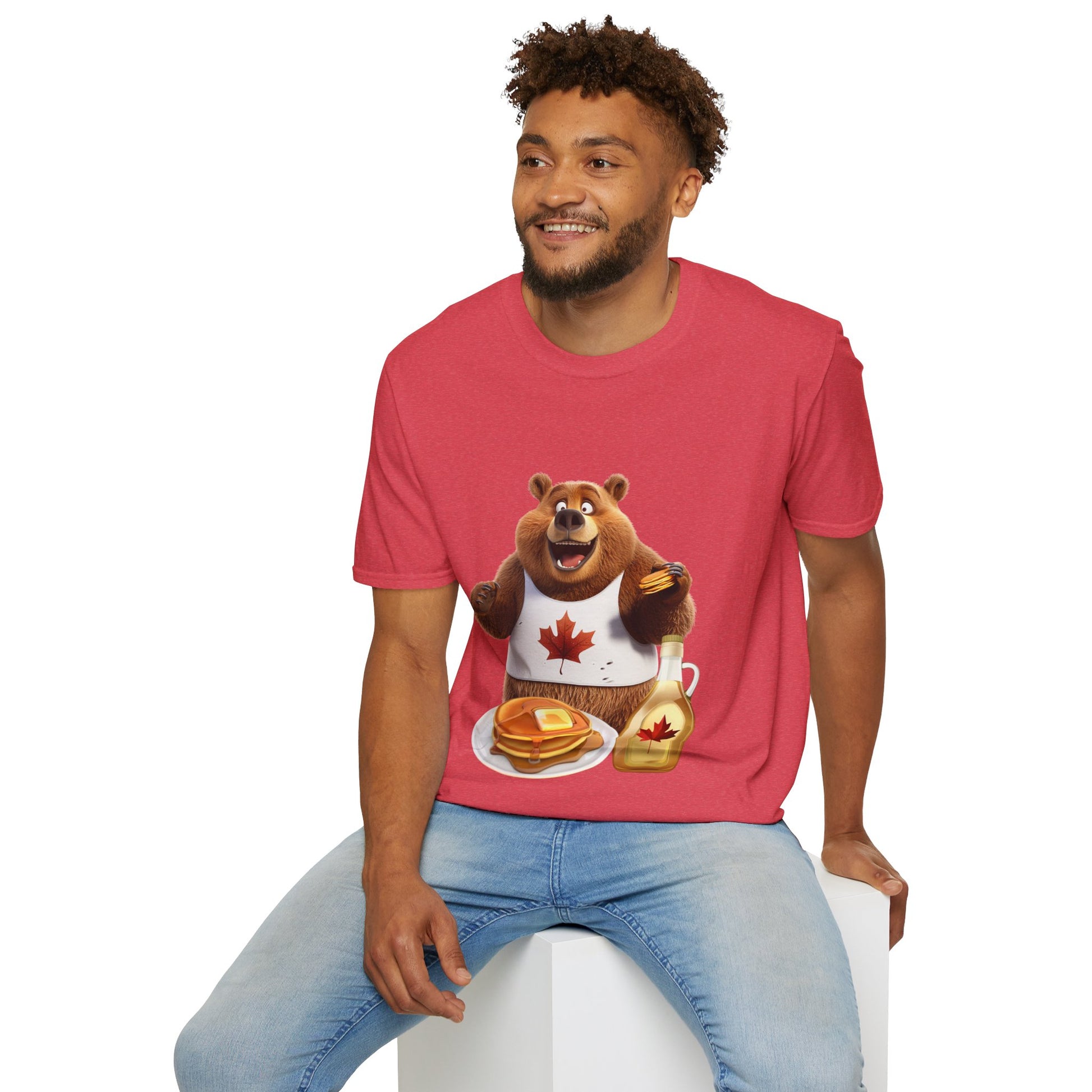 Unisex Softstyle T-Shirt - Grizzly Bear Loves Pancakes - CutieQ Shop